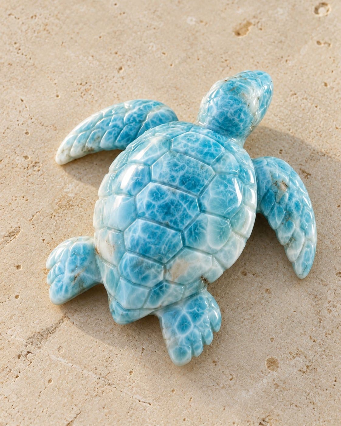 Sea turtle carved in larimar